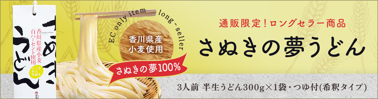 通販限定!ロングセラー商品 さぬきの夢うどん 香川県産小麦使用 さぬきの夢100% EC onlu item long-seller 3人前 半生うどん300g✕1袋・つゆ付(希釈タイプ)